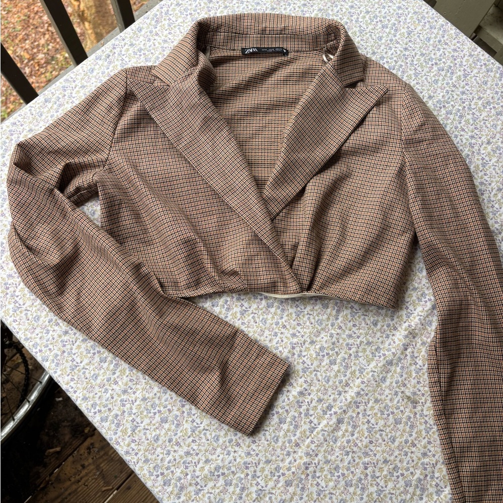 Zara Tan and Black Checkered Blazer